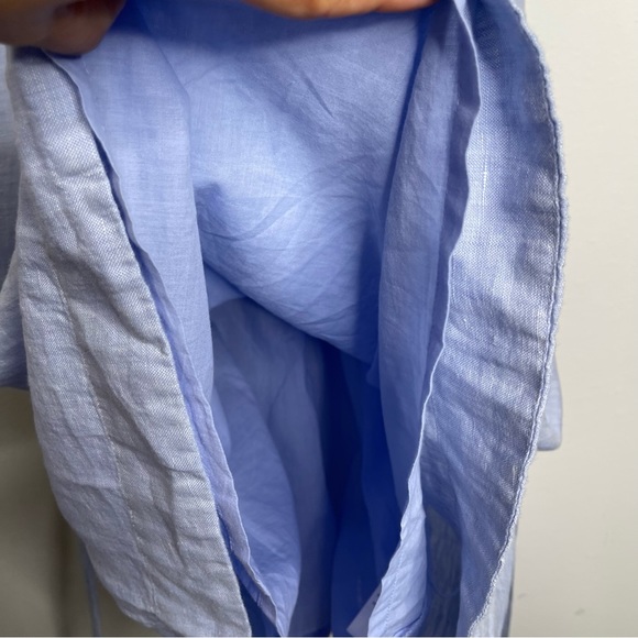 TAHARI Chambray 100% Linen Dress Sleeveless Pockets Scalloped V-neck Tie Size 6 - Picture 7 of 16